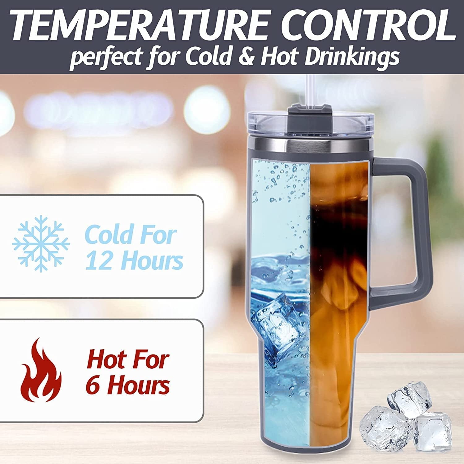 40 oz Tumbler with Handle Stainless Steel Insulated Travel Coffee Mug Double Wall Vacuum Straw for Ice Drinks & Hot