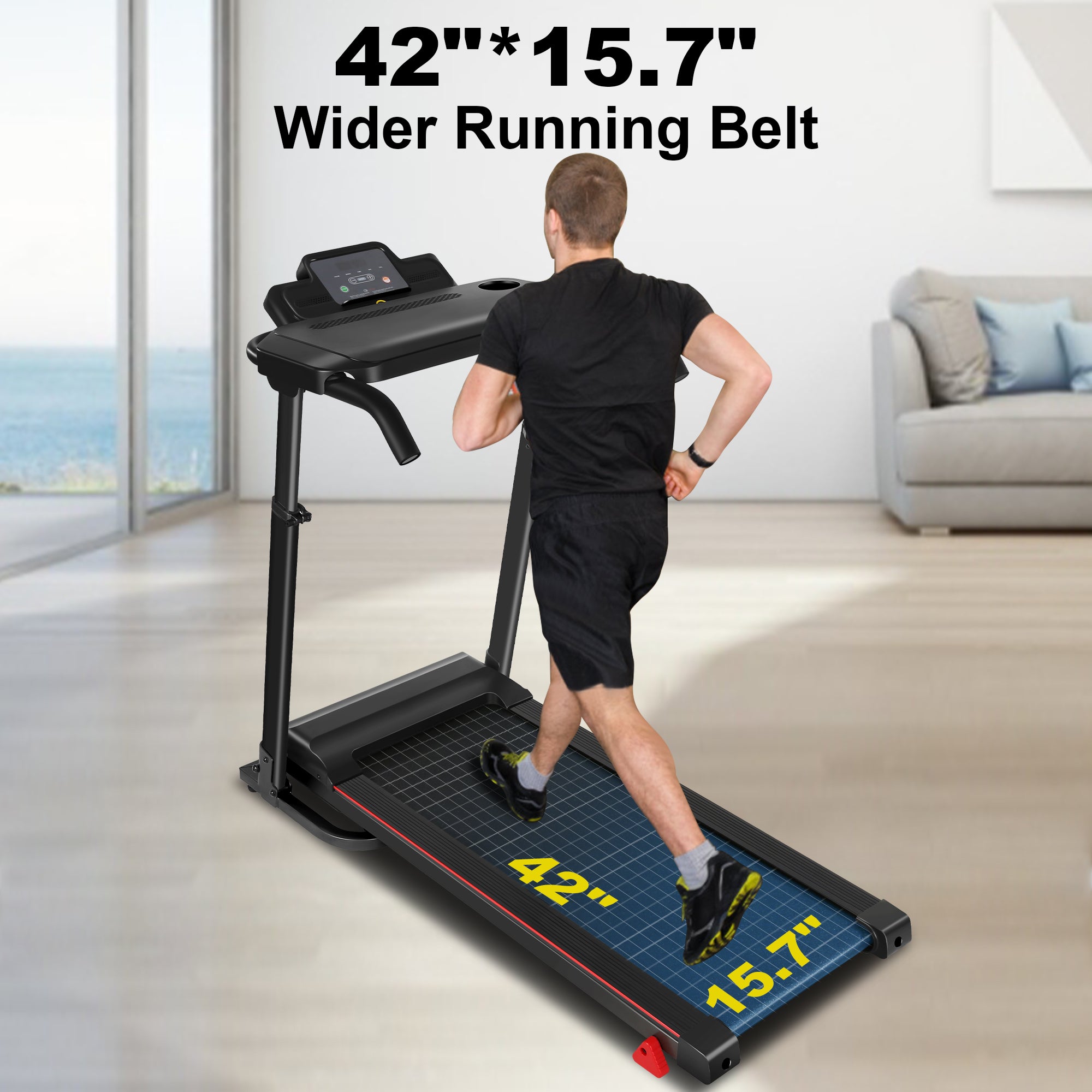 ADNOOM 300Lbs Treadmill with Desk - 2.5 HP Portable Folding Treadmill for Home, Running Machine with Incline（Gray）