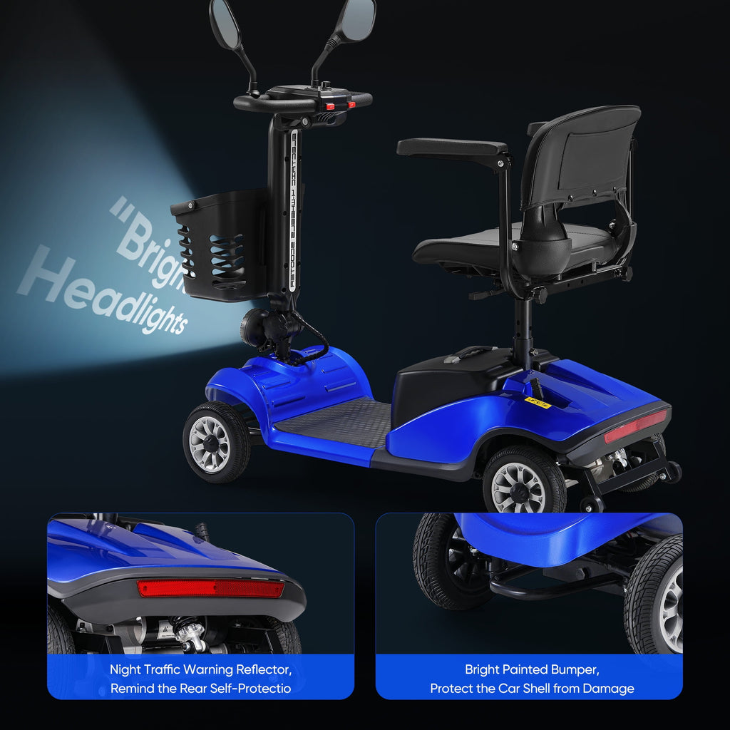 4 Wheels Mobility Scooter Electric Mobility Scooter Wheelchair w/Basket and Extended Battery for Seniors Adults Blue