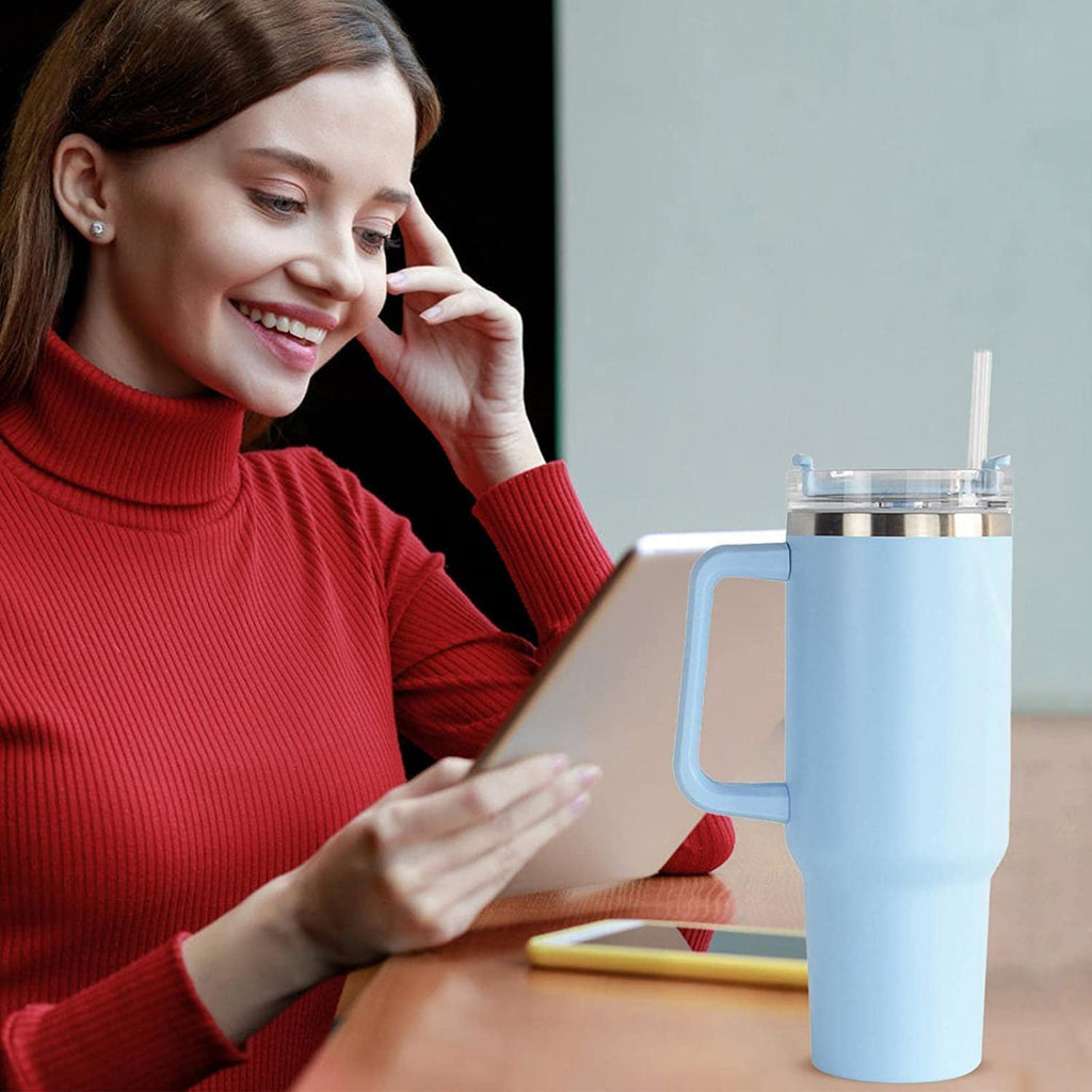 40 oz Tumbler with Handle Stainless Steel Insulated Travel Coffee Mug Double Wall Vacuum Straw for Ice Drinks & Hot