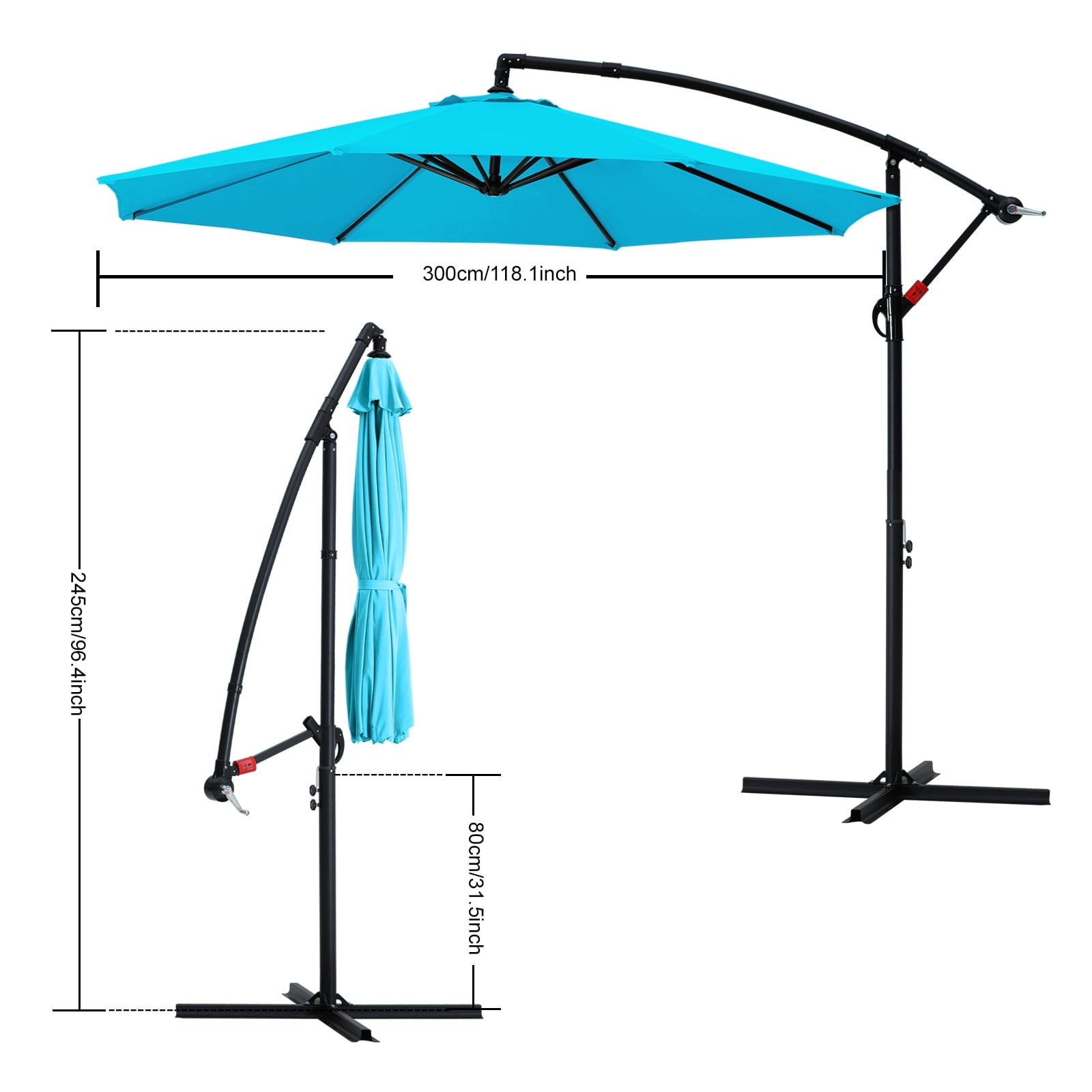 ABCCANOPY 10 FT Patio Umbrellas with Crank & Cross Base for Garden, Backyard, Pool and Beach, 12+ Colors(Turquoise)