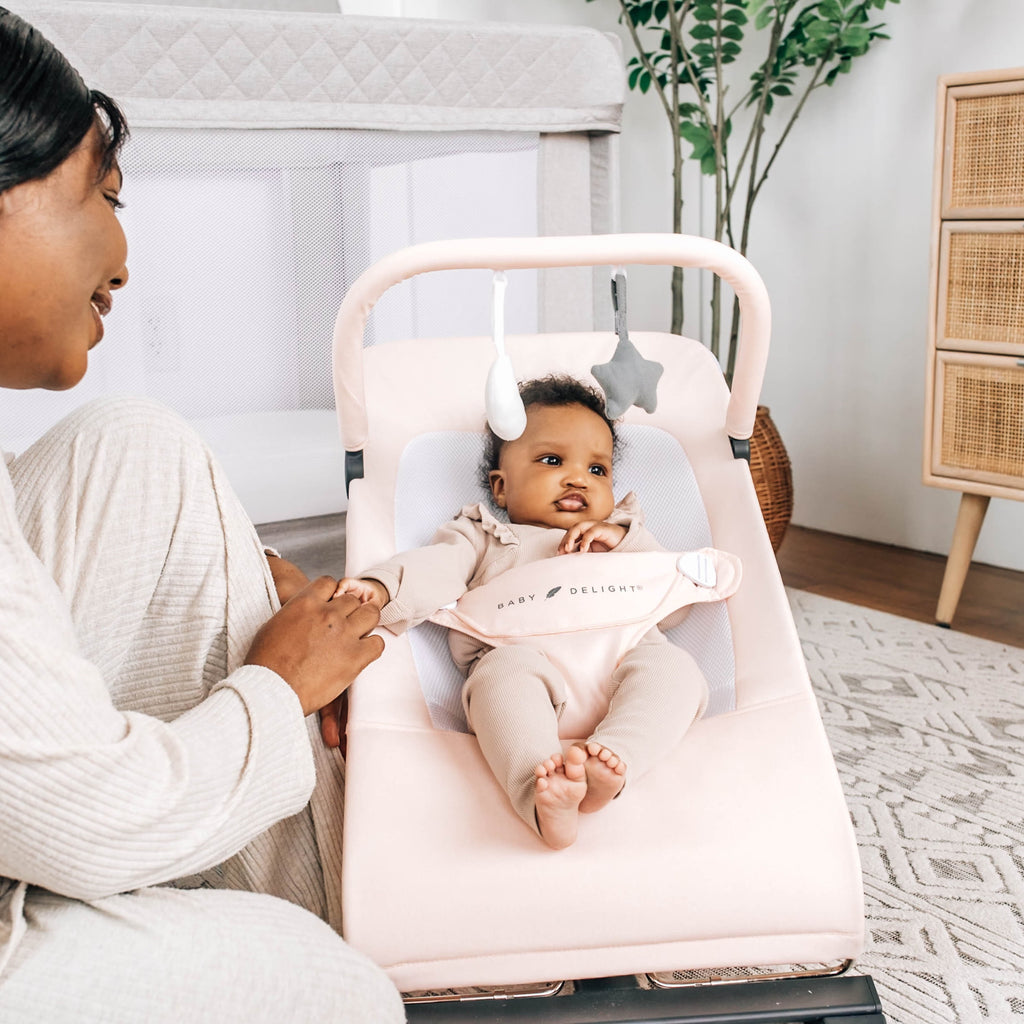 Baby Delight Alpine Deluxe Portable Infant Bouncer - for Use 0-6 Months- Quilted Indigo