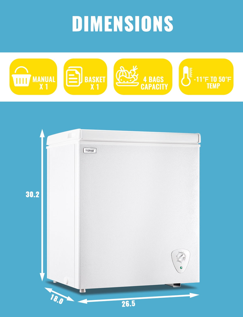 3.5 Cubic Feet Chest Freezer Small Deep Freezers with 7 Gears Temp Control Office Dorm Kitchen White