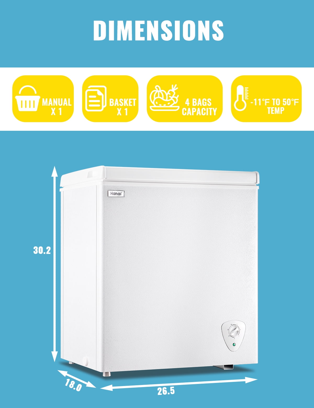 3.5 Cubic Feet Chest Freezer Small Deep Freezers with 7 Gears Temp Control Office Dorm Kitchen White