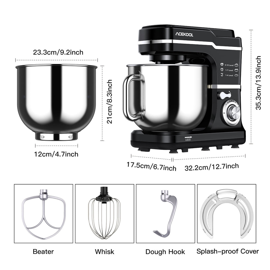 Acekool Stand Mixer, 7.5Qt 10 Speed 660W Tilt Head Electric Food Mixer