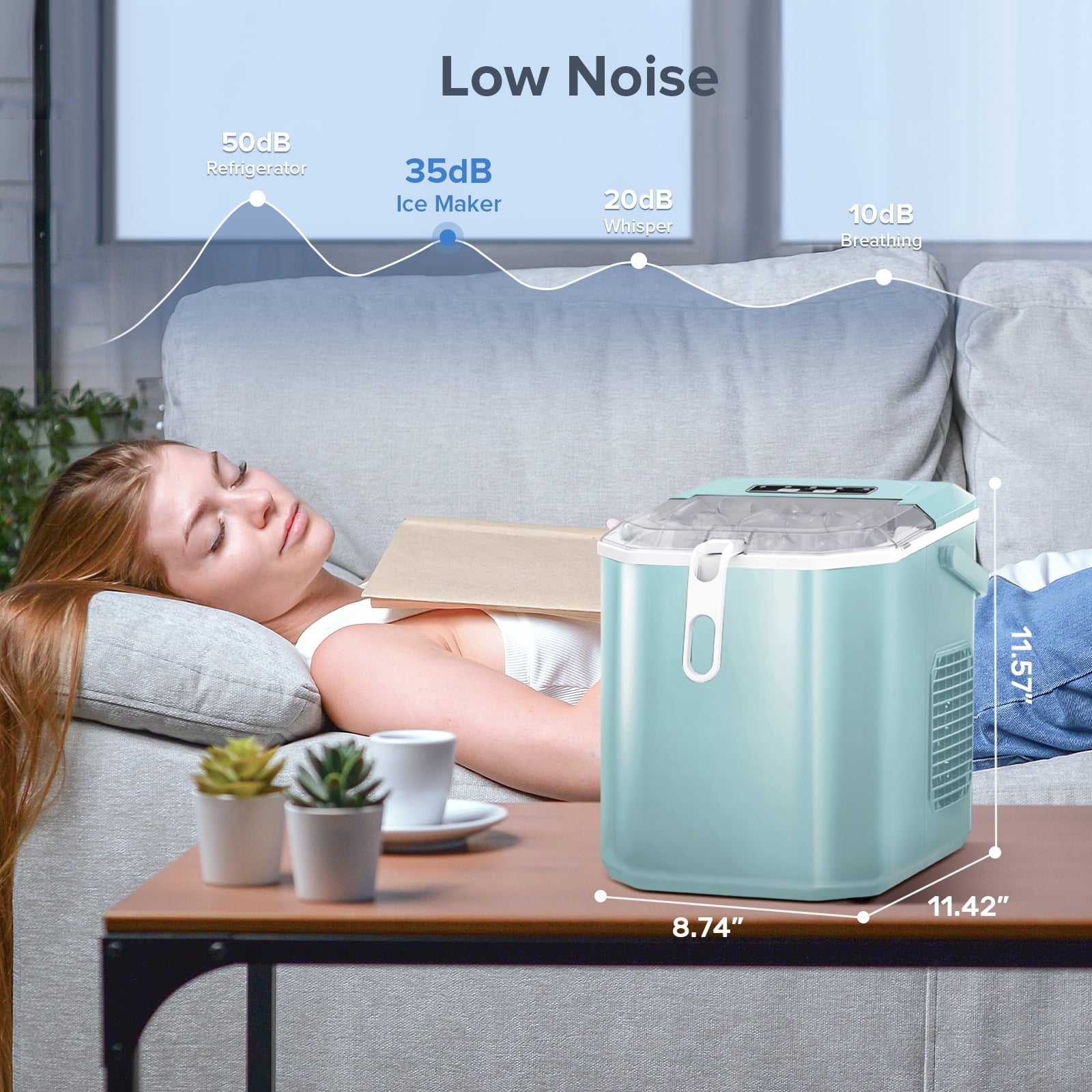 Auseo Countertop Ice Maker, Self-cleaning Portable Ice Maker Machine with Handle and Ice Scoop, Bullet Ice Cubes, 9Pcs/8Min 26Lbs/24H for Home/Office/Bar/Party (Black)