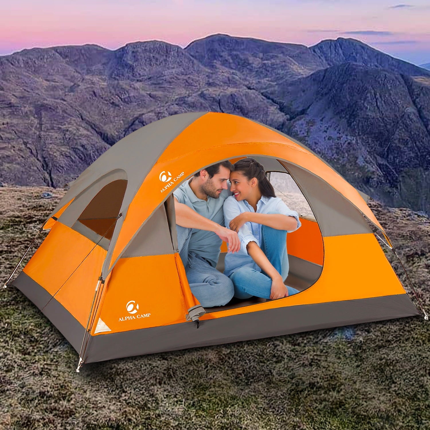 Alpha Camper 2-Person Camping Dome Tent Waterproof Portable Tent with Carry Bag, Blue