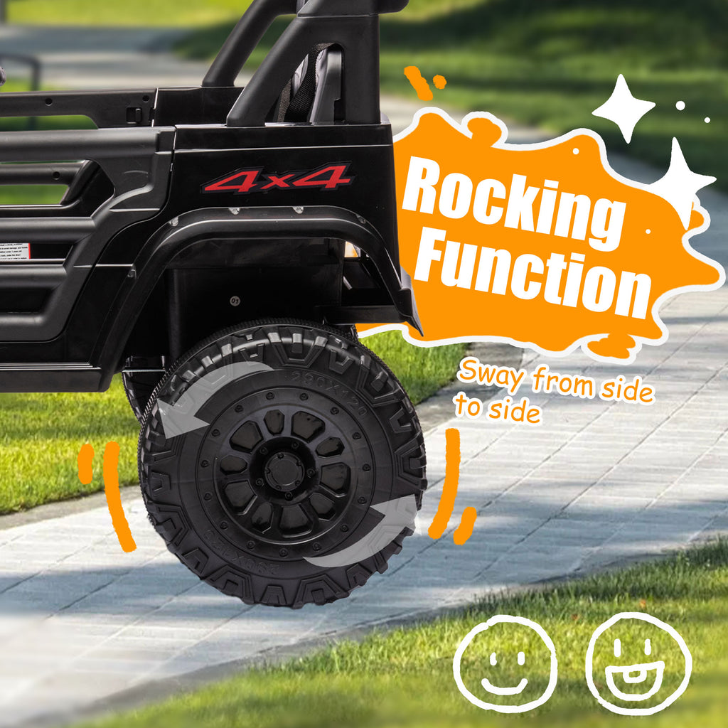 24V 2 Seater Kids Ride On Car Truck with 20" Extra Wide Seat, 4WD/2WD Switchable Kids Electric Vehicle with 4x100W Powerful Engine, Remote Control, Soft Brake, Music, Suspension, LED Light (Pink)