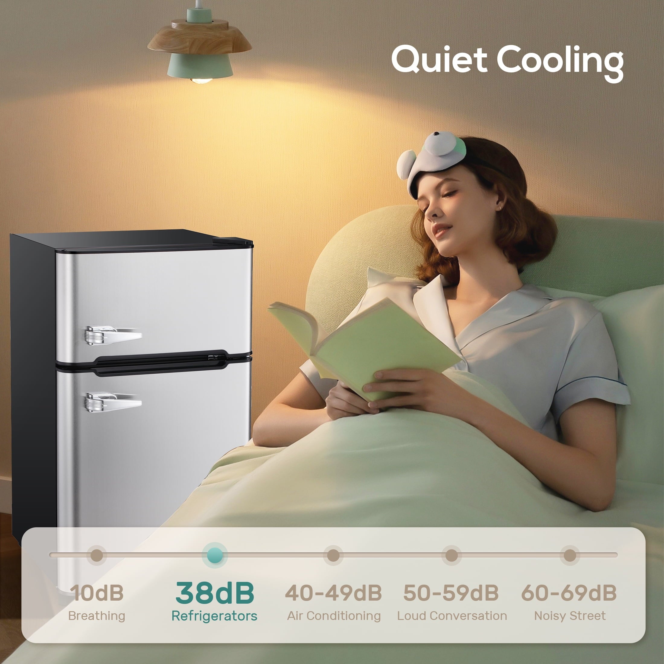 Auseo 3.1 Cu.Ft Double Door Mini Fridge with Freezer, Compact Retro Refrigerator for Dorm, Office, Bar, Bedroom, Black