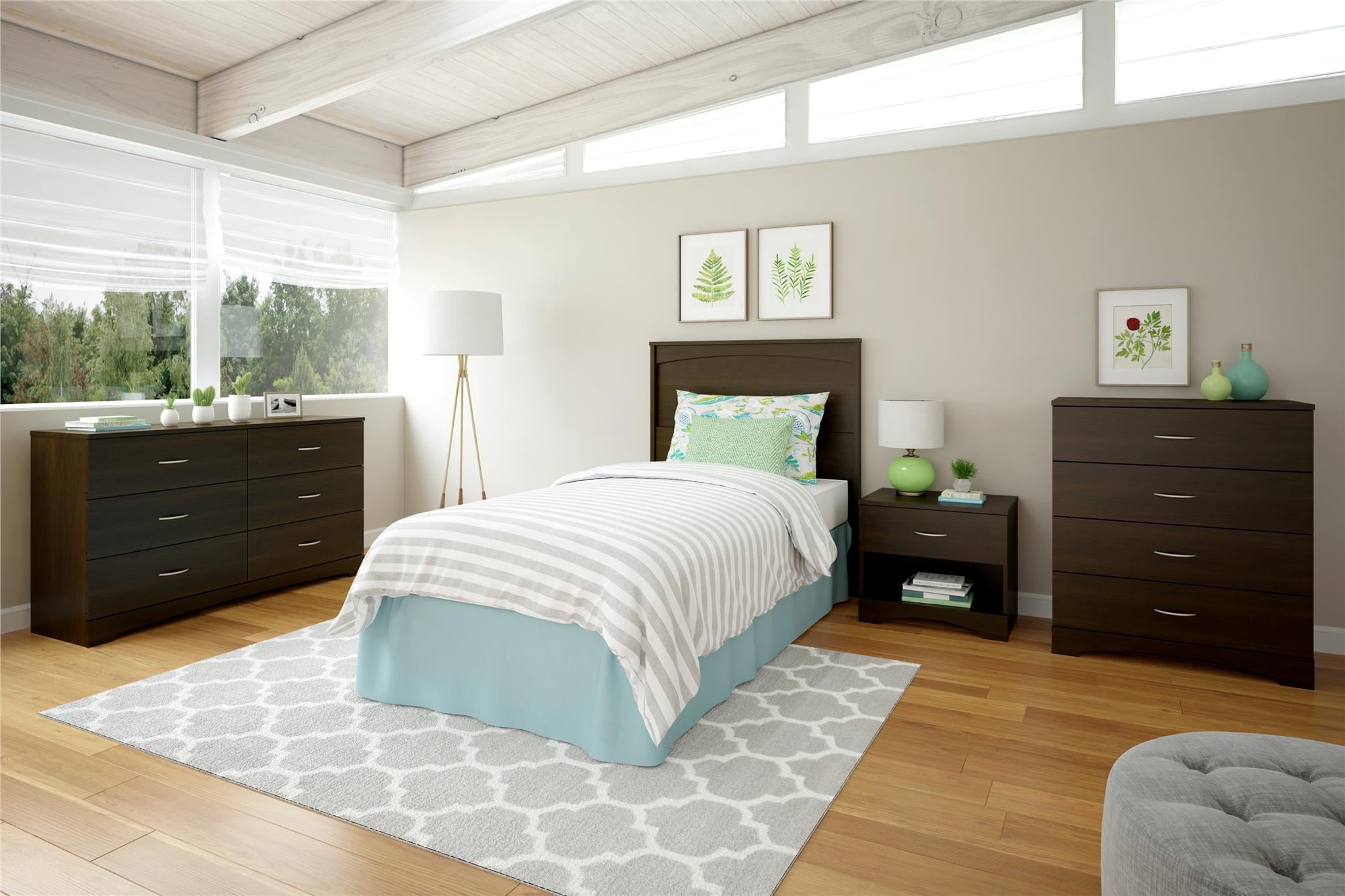 Ameriwood Home Lennon Tall 5 Drawer Dresser, Medium Brown and Faux Rattan