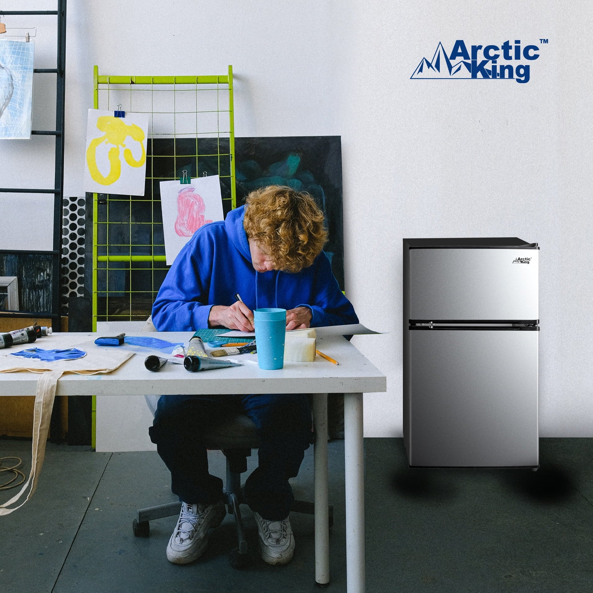 Arctic King 3.2 Cu ft Two Door Mini Fridge with Freezer, Stainless Steel, E-Star, ARM32D5ASL