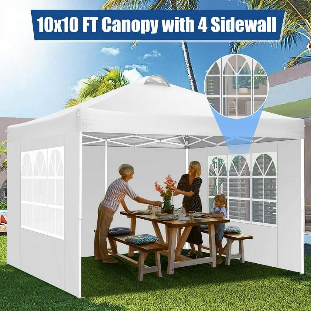 10'x10' EZ Pop Up Canopy with Top Vent, Large Commercial Tent, Waterproof and Sunproof with 4 Removable Sidewalls, Suitable for Weddings come with 4 Sandbags (Black)