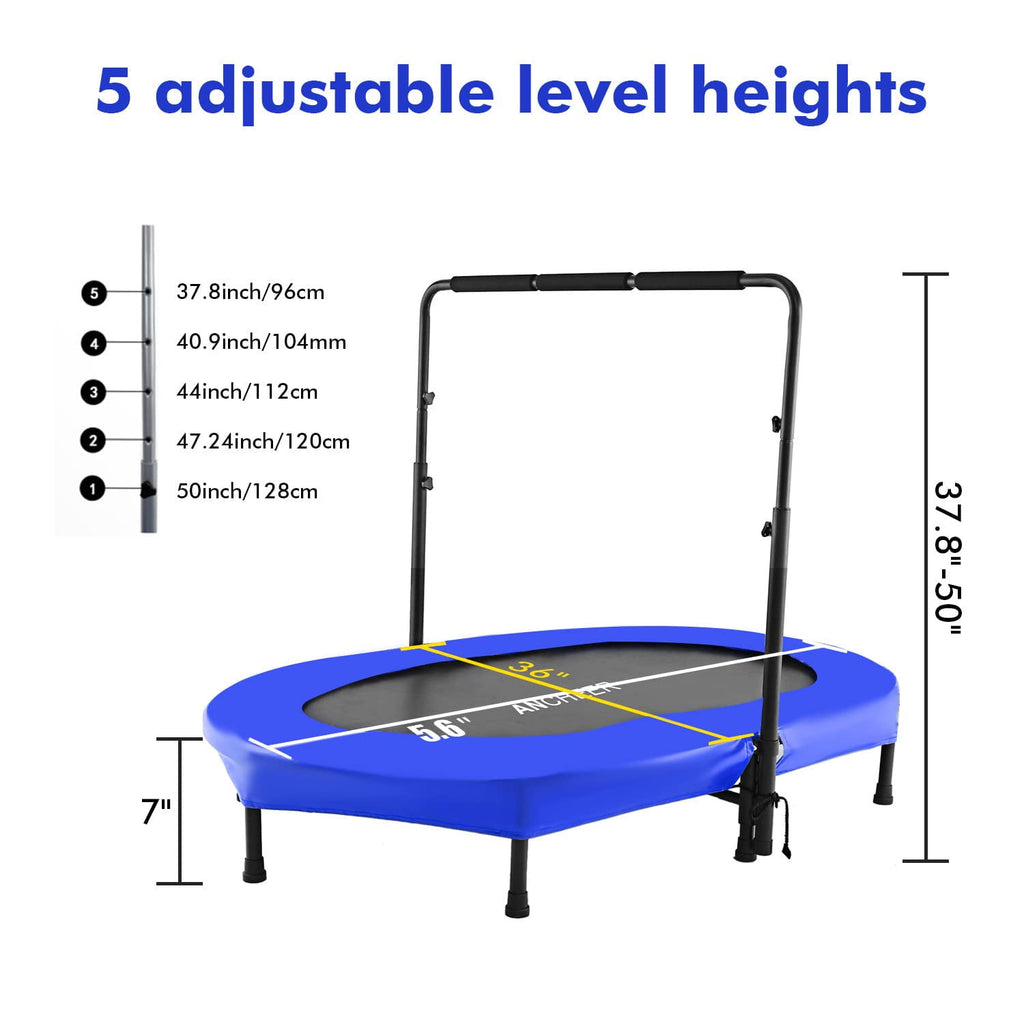 ANCHEER Foldable Trampoline, Mini Rebounder Trampoline with Adjustable Handle, Exercise Trampoline, Parent Child Trampoline Max 220lbs