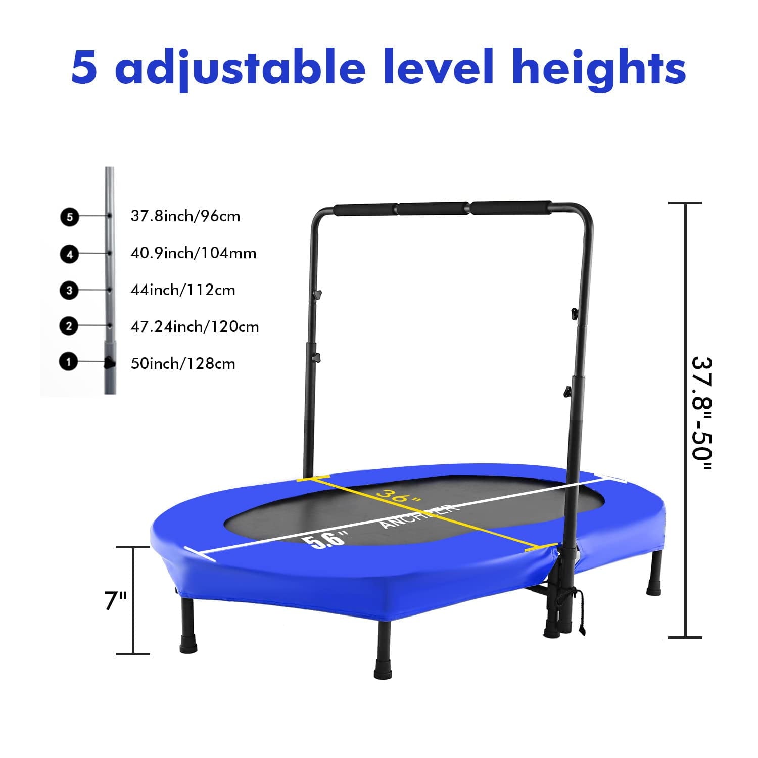 ANCHEER Foldable Trampoline, Mini Rebounder Trampoline with Adjustable Handle, Exercise Trampoline, Parent Child Trampoline Max 220lbs