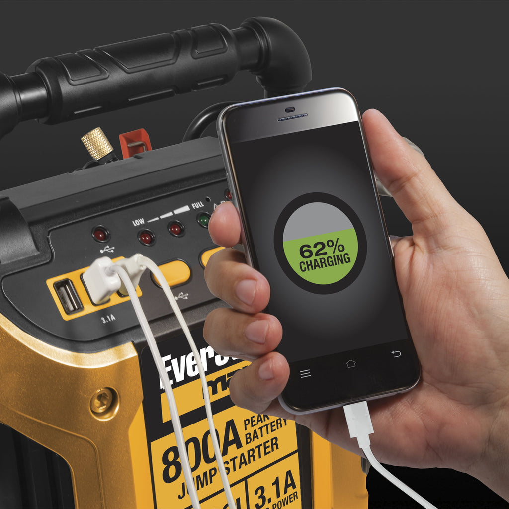 800 Peak Amp Jump Starter w/ 120 PSI Compressor, pivoting LED light, 3X USB ports