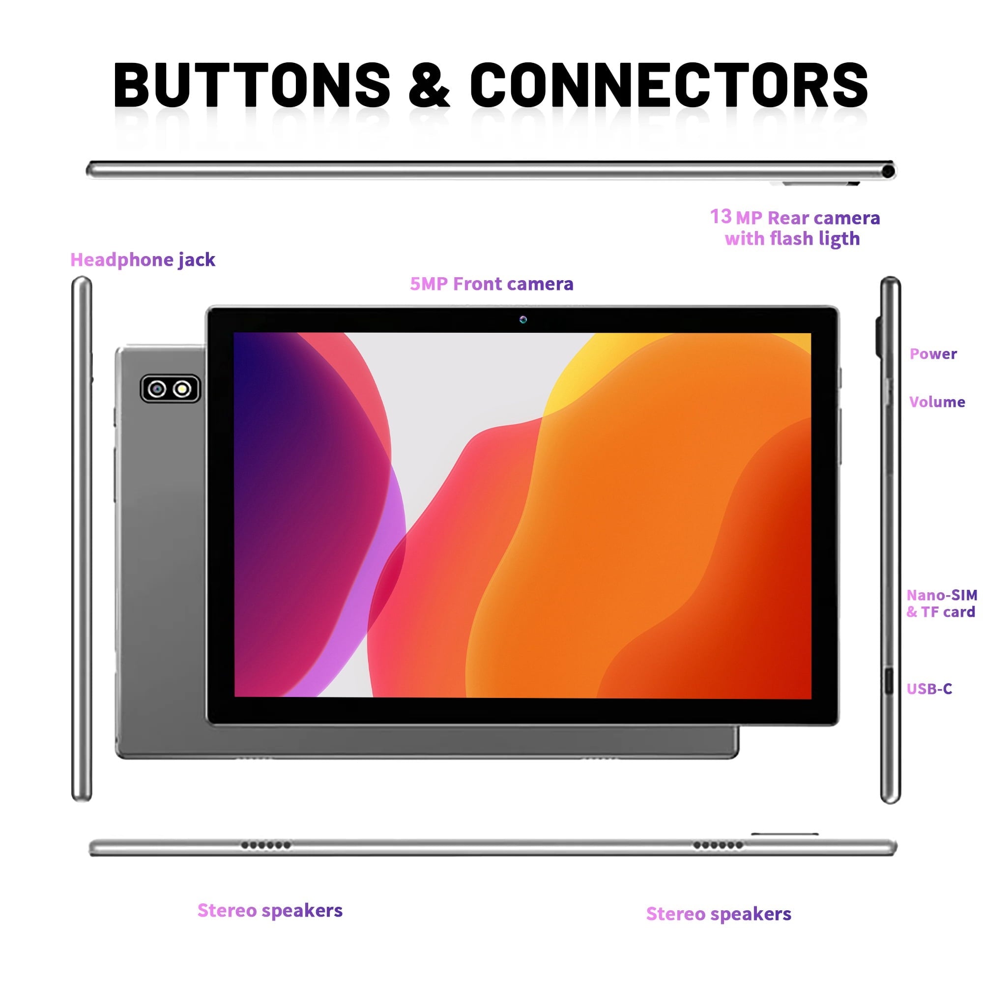 2024 Newest Android 13 Tablet with Keyboard, 10.1 inch Tablet,4 + 64GB Storage, Octa-Core, Android Tablet with Dual Camera, Google GMS Certified, Wifi, Bluetooth 4.2, 2-in-1 Android Tablets by DOMATON