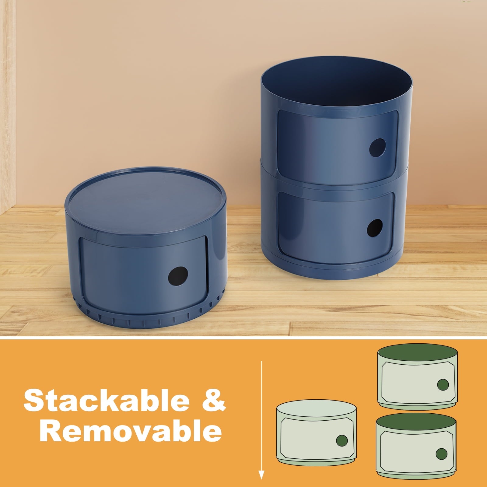 3 Drawer Sliding Barrel Modern Bedroom Nightstand, White