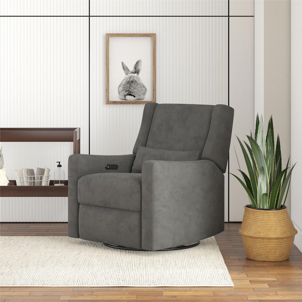Baby Relax Otto 4-in-1 Nursery Swivel Glider Rocker Power Recliner with USB Ports, Gray Velvet