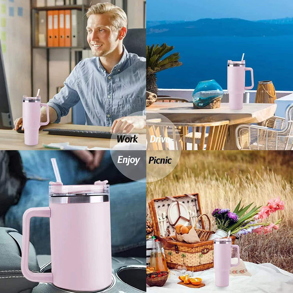 40 oz Tumbler with Handle Stainless Steel Insulated Travel Coffee Mug Double Wall Vacuum Straw for Ice Drinks & Hot