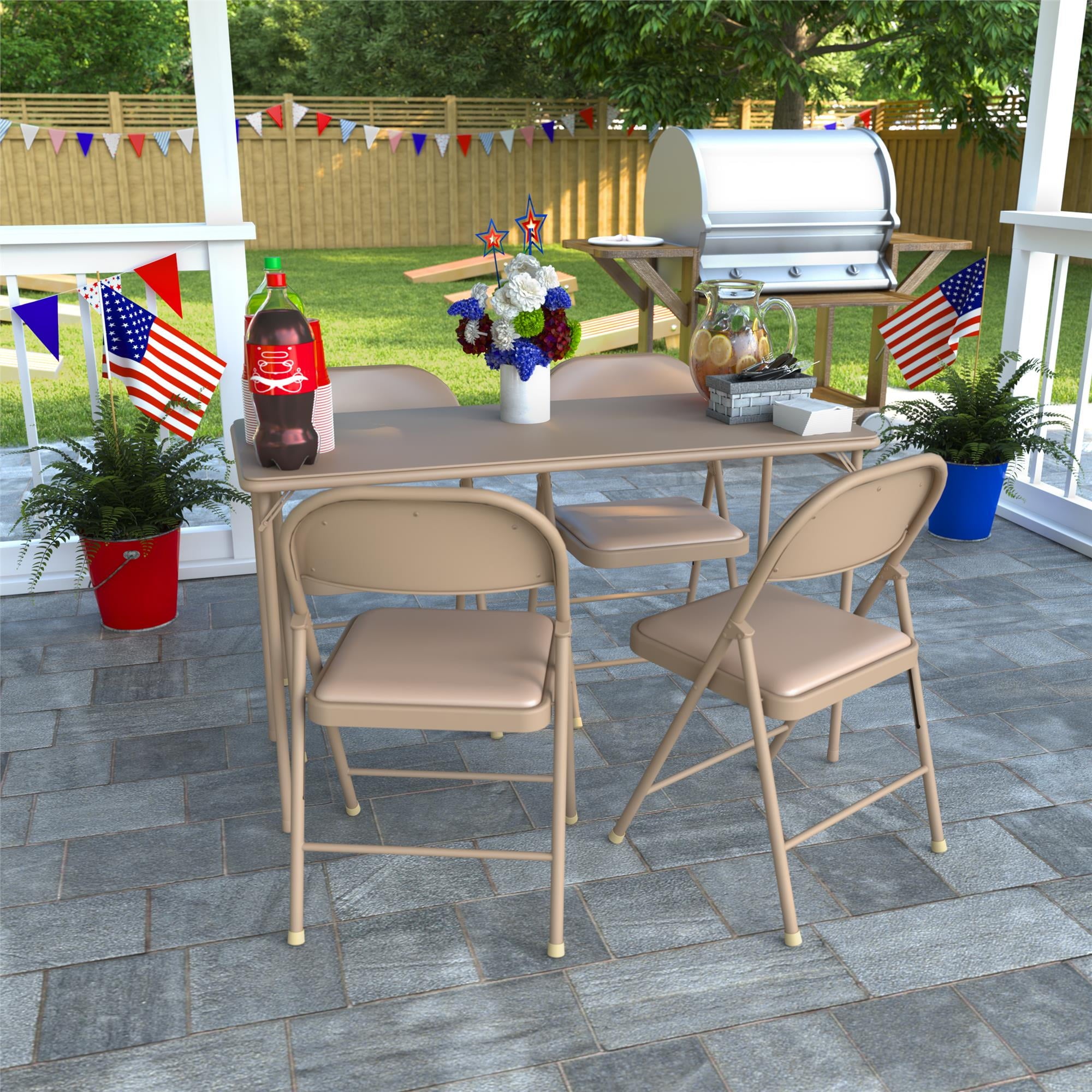 20" x 48" Vinyl Upholstered Steel Frame Folding Table Antique Linen