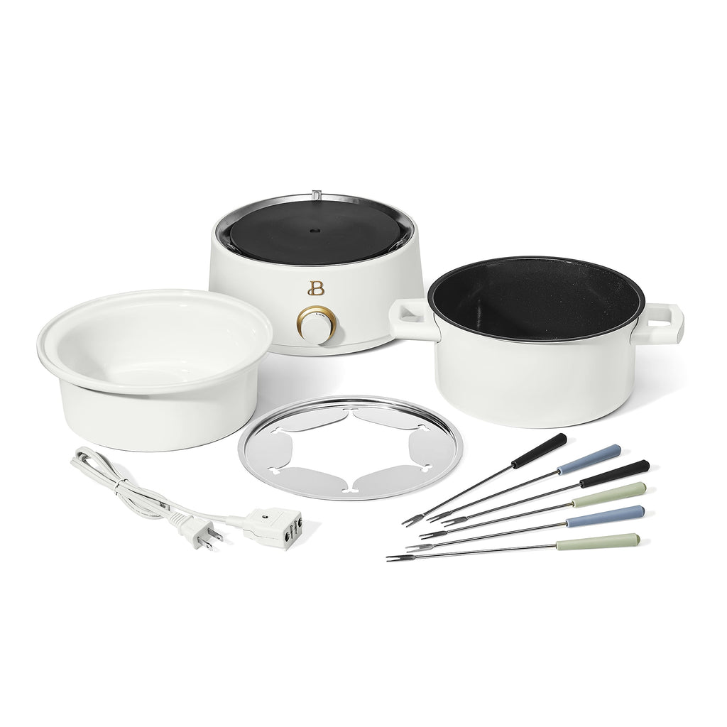Beautiful 3 Qt Electric Fondue Set with Bonus 2 qt Ceramic Pot, Black Sesame by Drew Barrymore