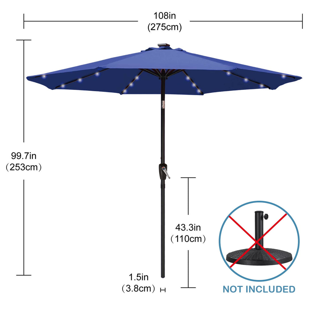 ABCCANOPY 7.5ft Patio Solar Umbrella LED Outdoor Umbrella with Tilt and Crank, Turquoise