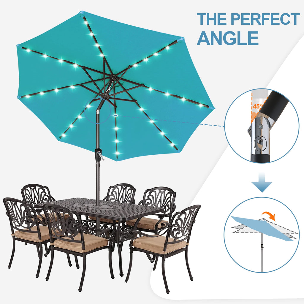 ABCCANOPY 7.5ft Patio Solar Umbrella LED Outdoor Umbrella with Tilt and Crank, Turquoise