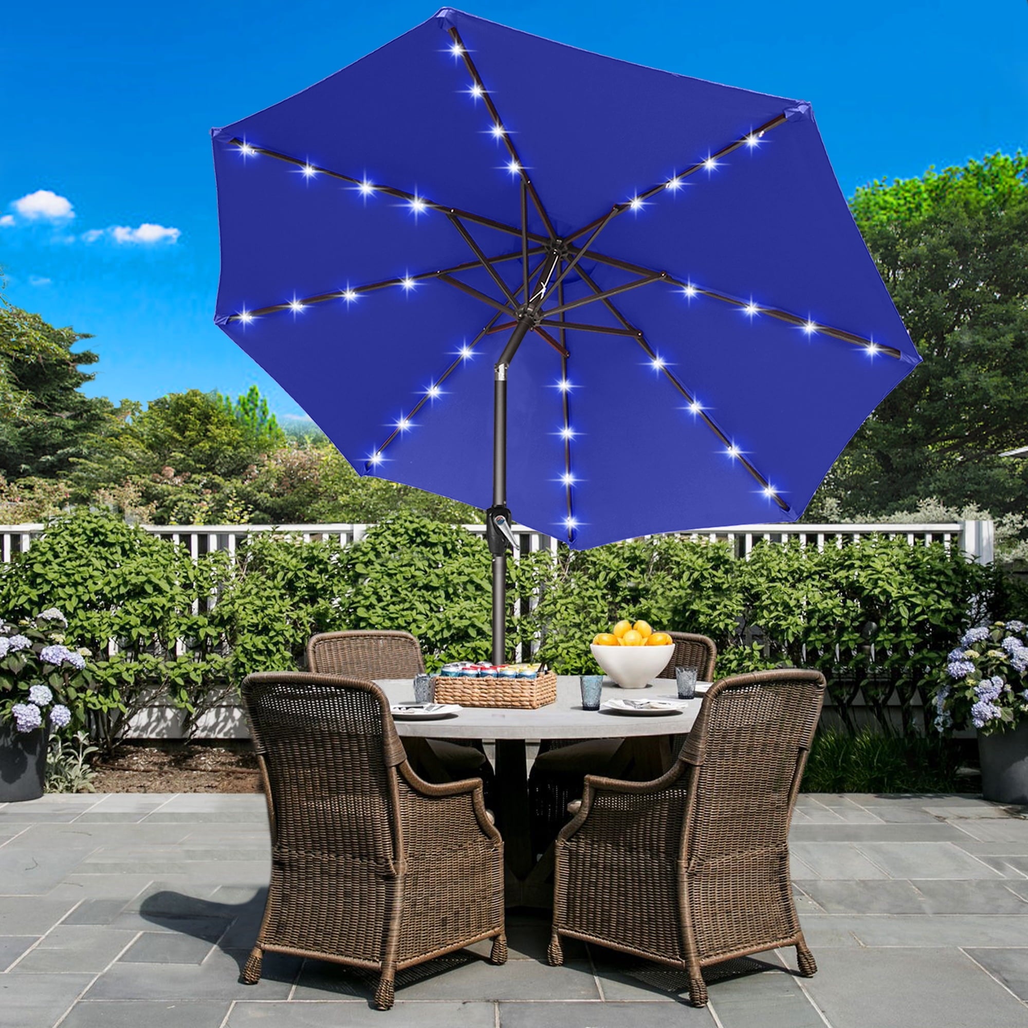 ABCCANOPY 7.5ft Patio Solar Umbrella LED Outdoor Umbrella with Tilt and Crank, Turquoise