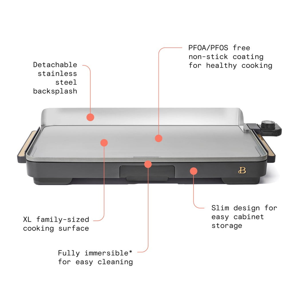 Beautiful XL Electric Griddle 12" x 22"- Non-Stick, White Icing by Drew Barrymore
