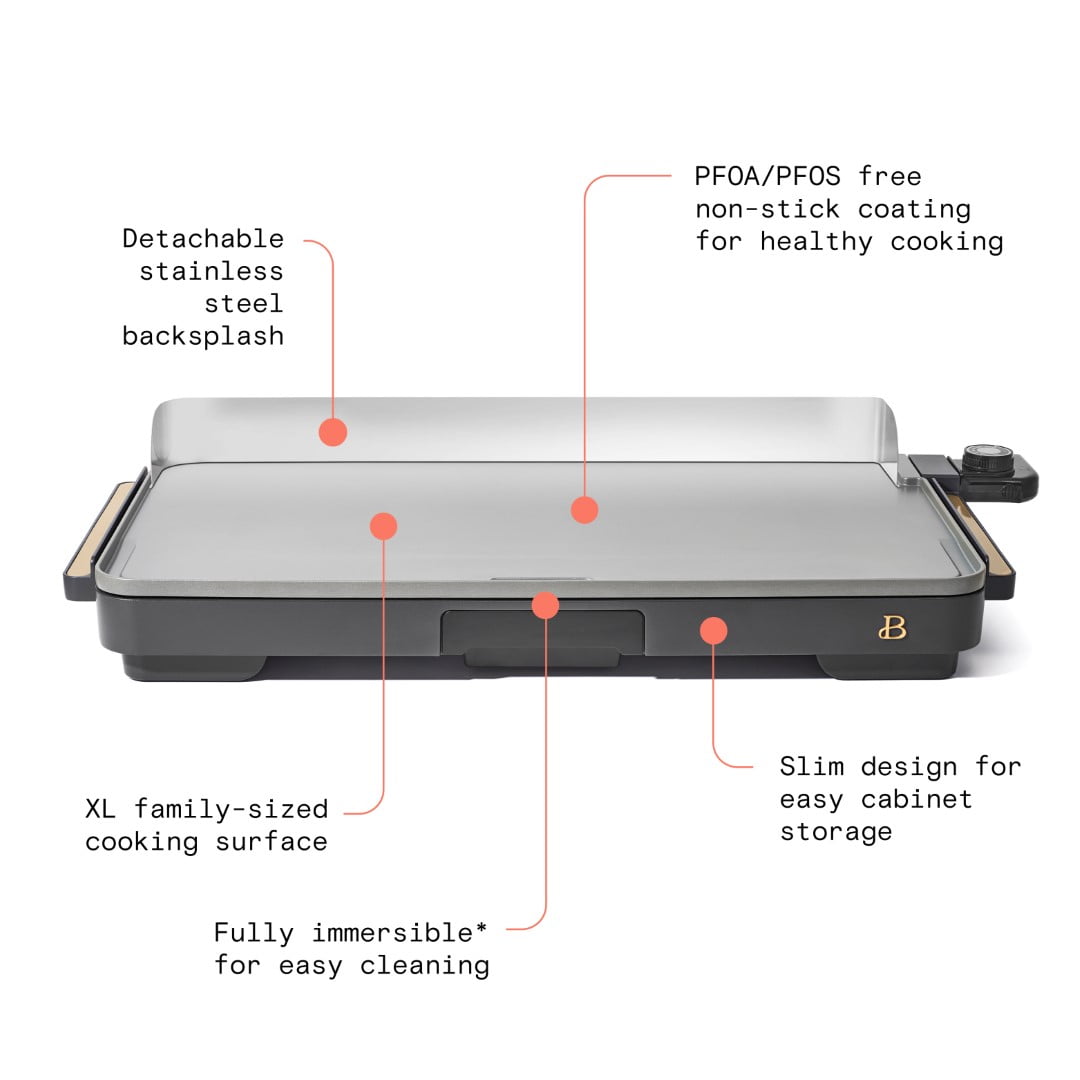 Beautiful XL Electric Griddle 12" x 22"- Non-Stick, White Icing by Drew Barrymore