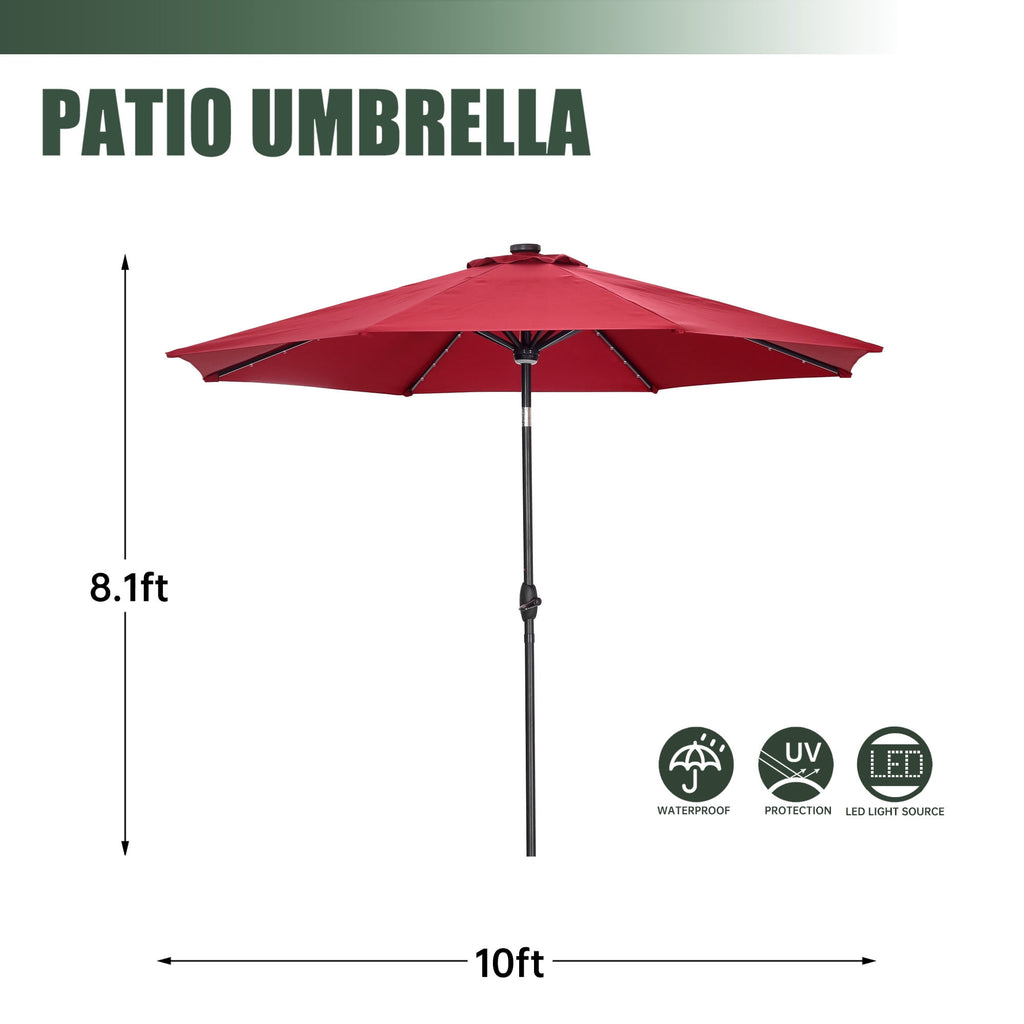 Autlaycil 10 ft Solar Patio Umbrellas with 40 LED lights for Market Outdoor Pool, Steel Tilt Crank, Navy Blue