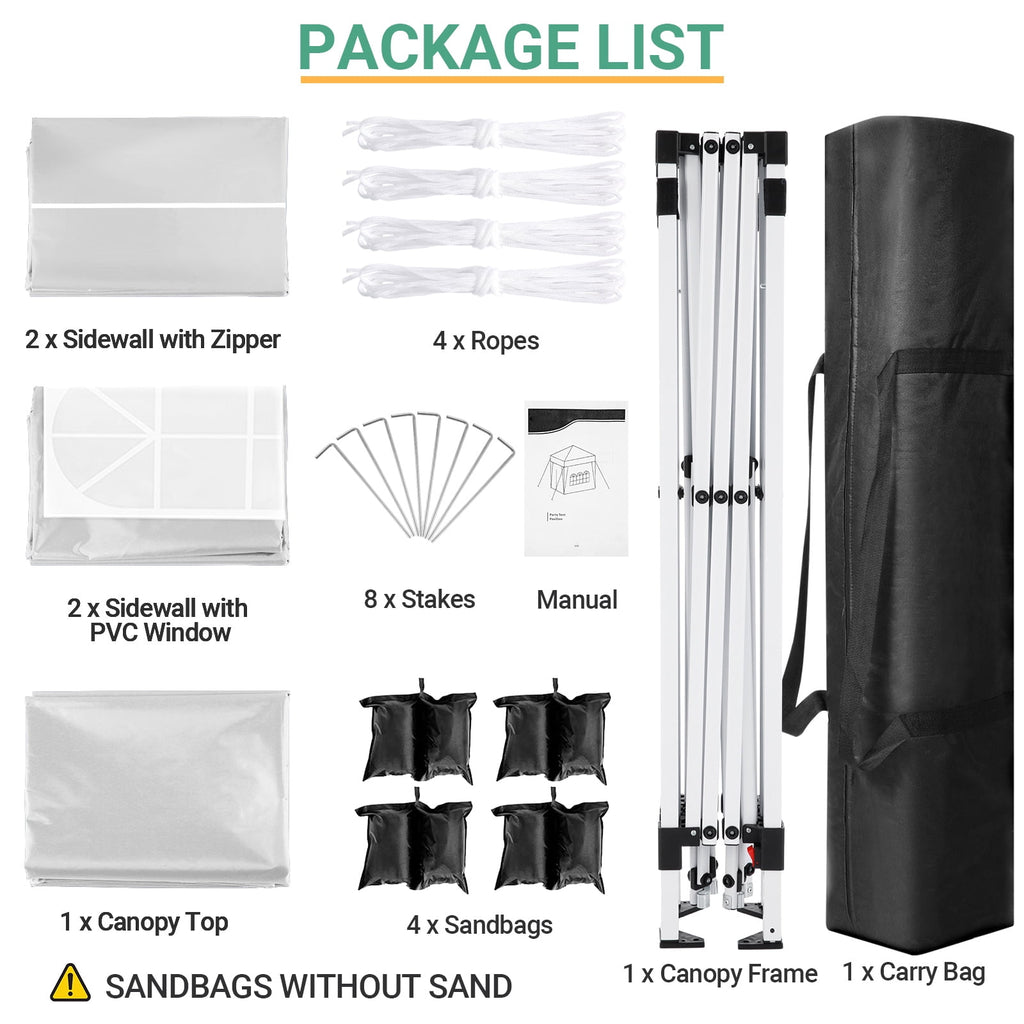 10'x10' EZ Pop Up Canopy with Top Vent, Large Commercial Tent, Waterproof and Sunproof with 4 Removable Sidewalls, Suitable for Weddings come with 4 Sandbags (Black)