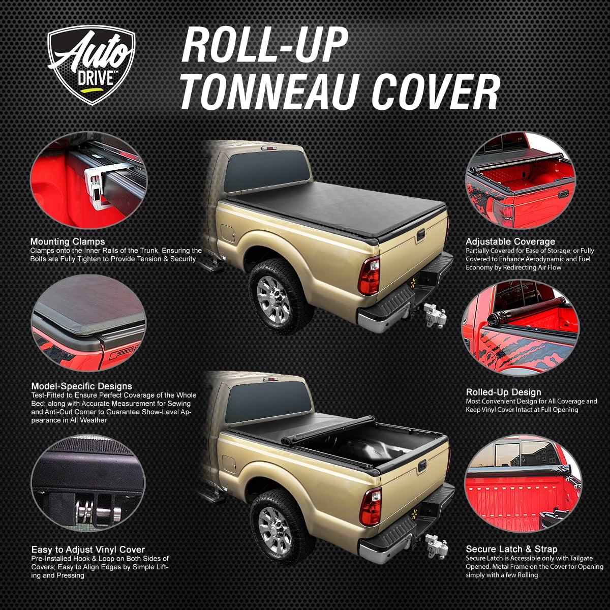 Auto Drive Soft Roll up Truck Bed Tonneau Cover Fits 15-19 Chevy Colorado / GMC Canyon 5Ft Bed