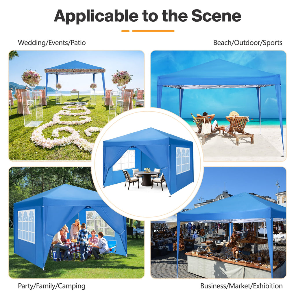 10'x 10' Pop up Canopy 1 Person Setup Canopy Portable Outdoor Party Instant Shelter with 4 Removable Sidewalls & Carrying Bag for Wedding Picnics Camping, White