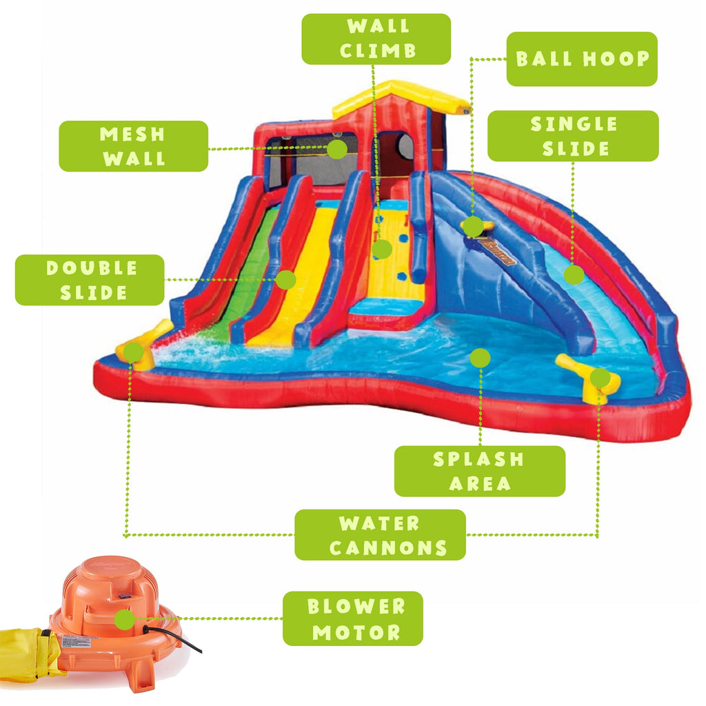 Banzai Hydro Blast Inflatable Play Water Park with Slides and Water Cannons