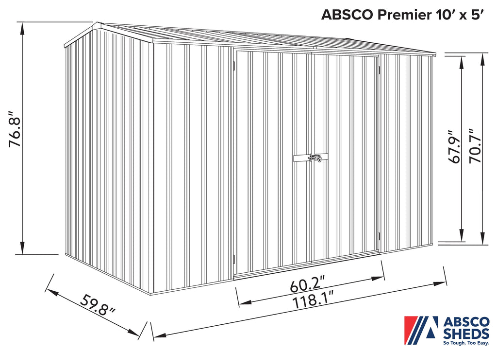 Absco Shed Premier 10 x 5 ft. Galvanized Steel and Metal Storage Shed, Gray