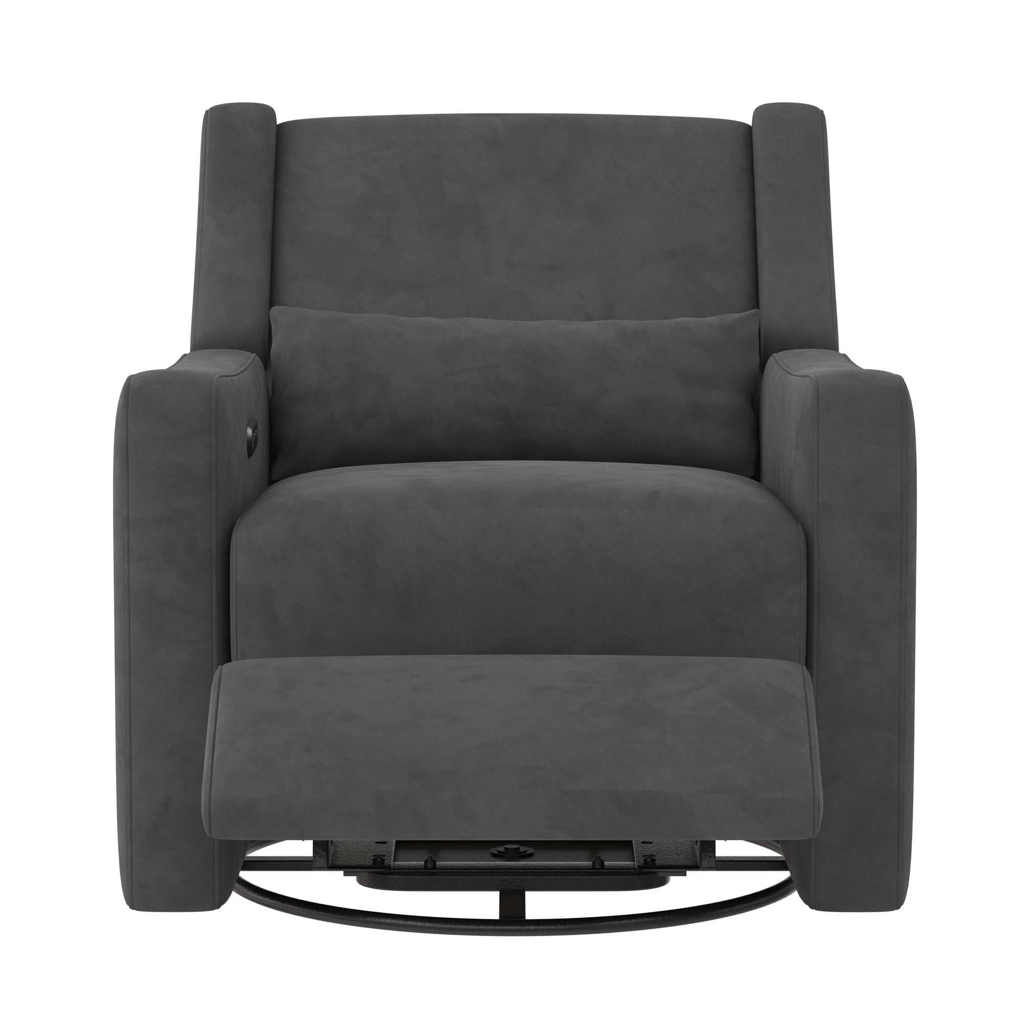 Baby Relax Otto 4-in-1 Nursery Swivel Glider Rocker Power Recliner with USB Ports, Gray Velvet