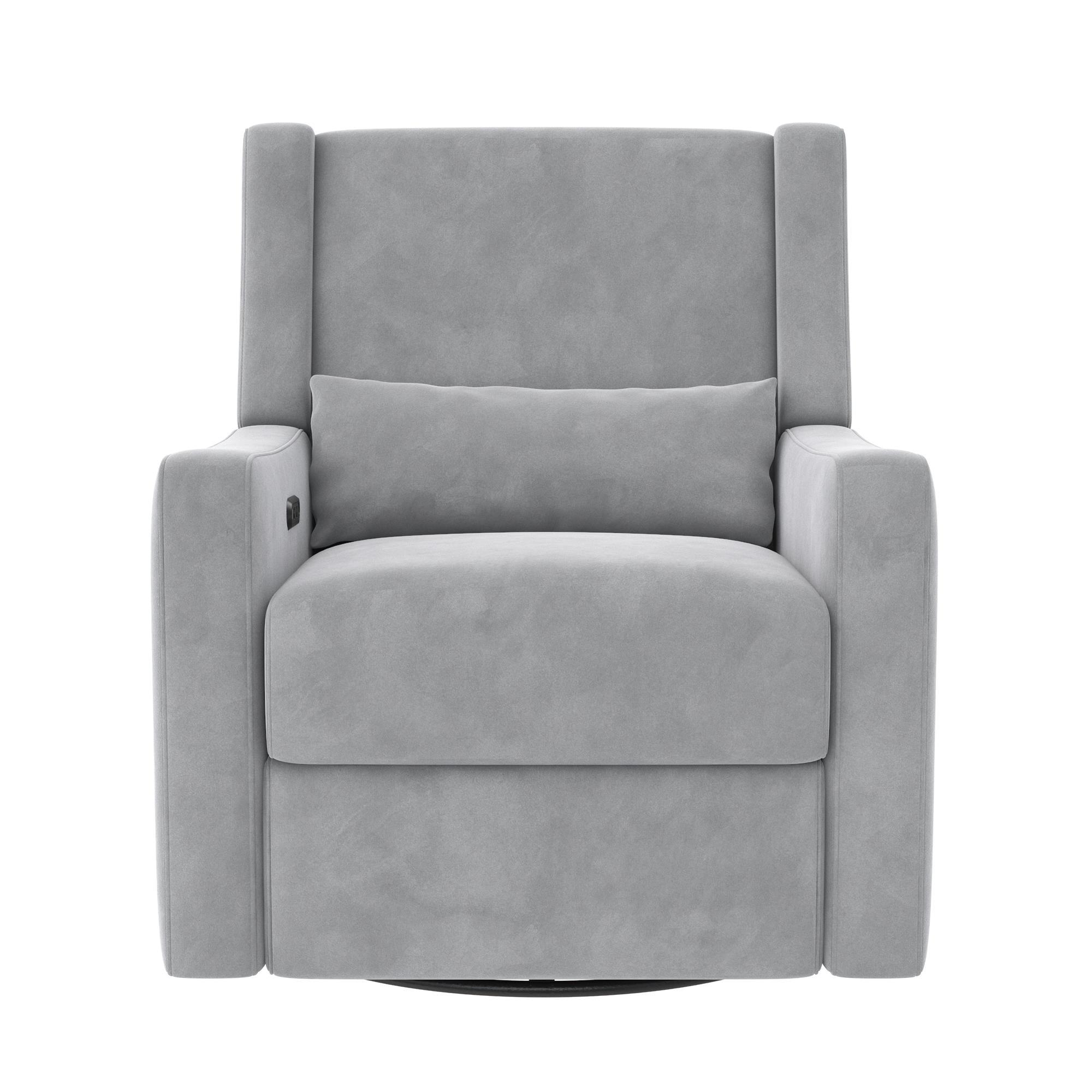 Baby Relax Otto 4-in-1 Nursery Swivel Glider Rocker Power Recliner with USB Ports, Gray Velvet