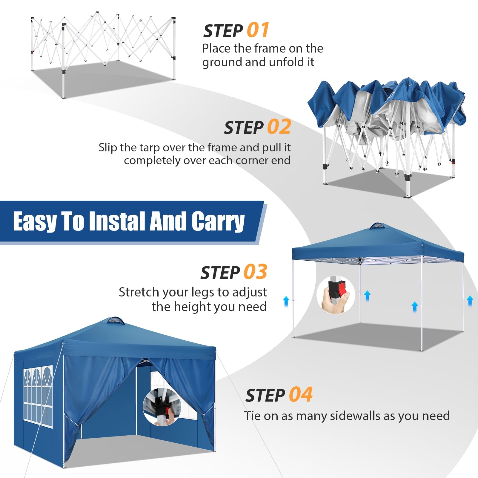 10'x10' EZ Pop Up Canopy with Top Vent, Large Commercial Tent, Waterproof and Sunproof with 4 Removable Sidewalls, Suitable for Weddings come with 4 Sandbags (Black)