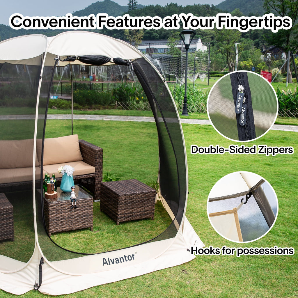 Alvantor Screen House Room Camping Tent Outdoor Canopy Dining Gazebo Pop Up Sun Shade Hexagon Shelter Mesh Walls Not Waterproof 10'x10' Beige