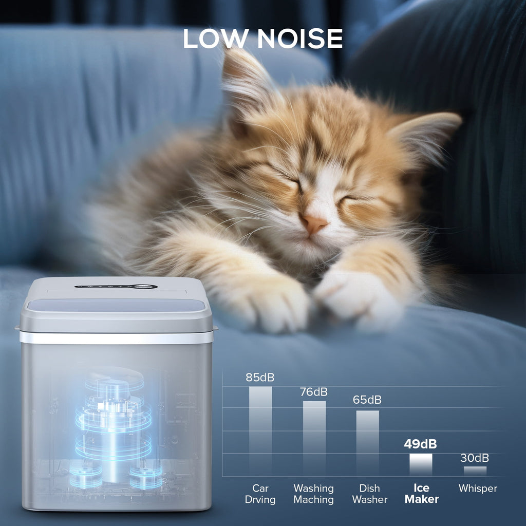 Auseo Portable Ice Maker Countertop, One-Click Operation Ice Makers with Ice Scoop and Basket, for Kitchen/Office/Bar/Party-Black