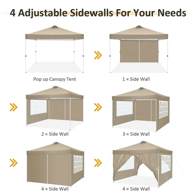 10'x10' EZ Pop Up Canopy with Top Vent, Large Commercial Tent, Waterproof and Sunproof with 4 Removable Sidewalls, Suitable for Weddings come with 4 Sandbags (Black)