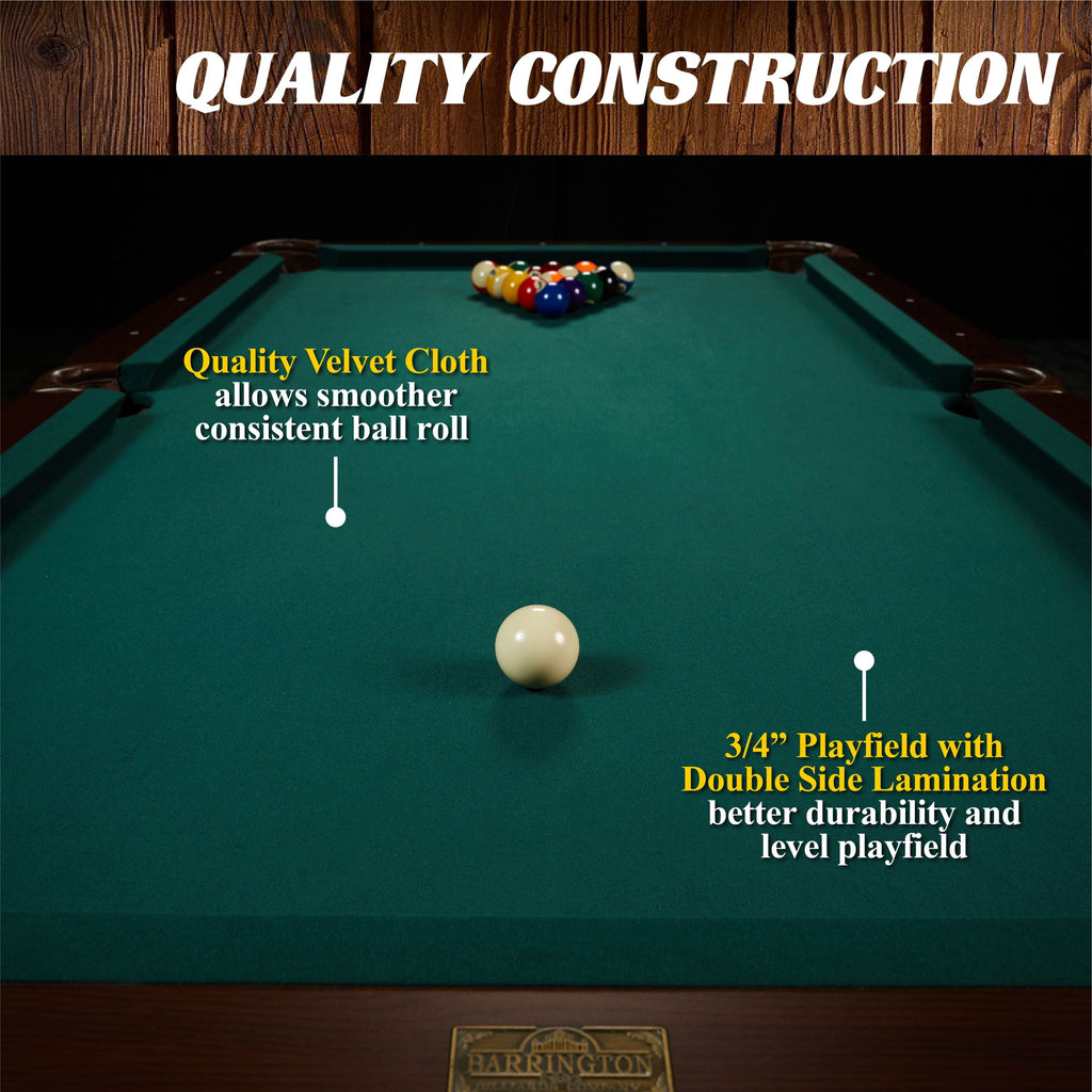 Barrington Billiards 90" Ball and Claw Leg Pool Table with Cue Rack, Dartboard Set, Burgundy, New