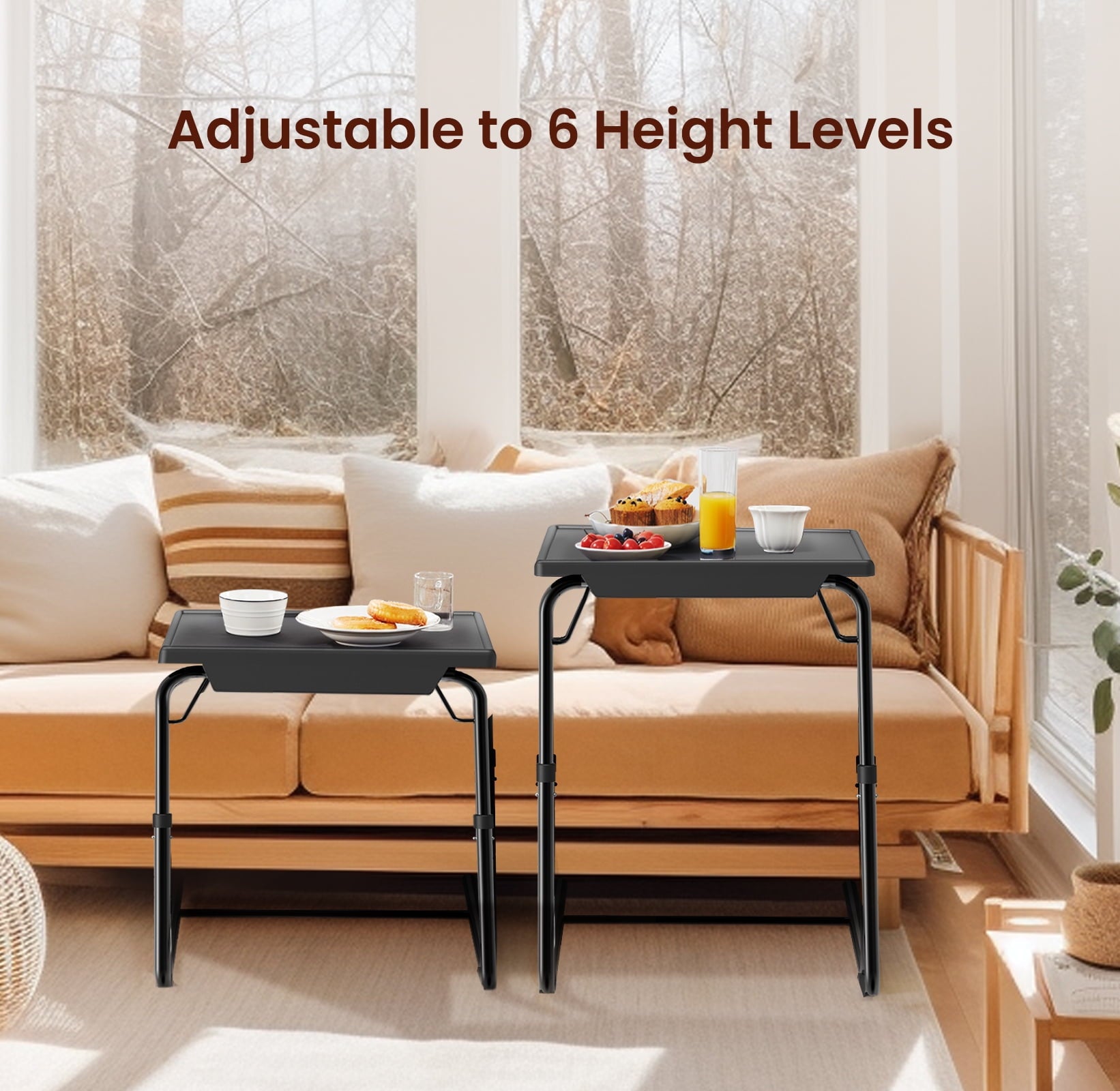 2 Pack Folding 6 Height & 3 Tilt Angles TV Tray Table Set Sofa Desk TV Dinner Tray for Home Office,Black