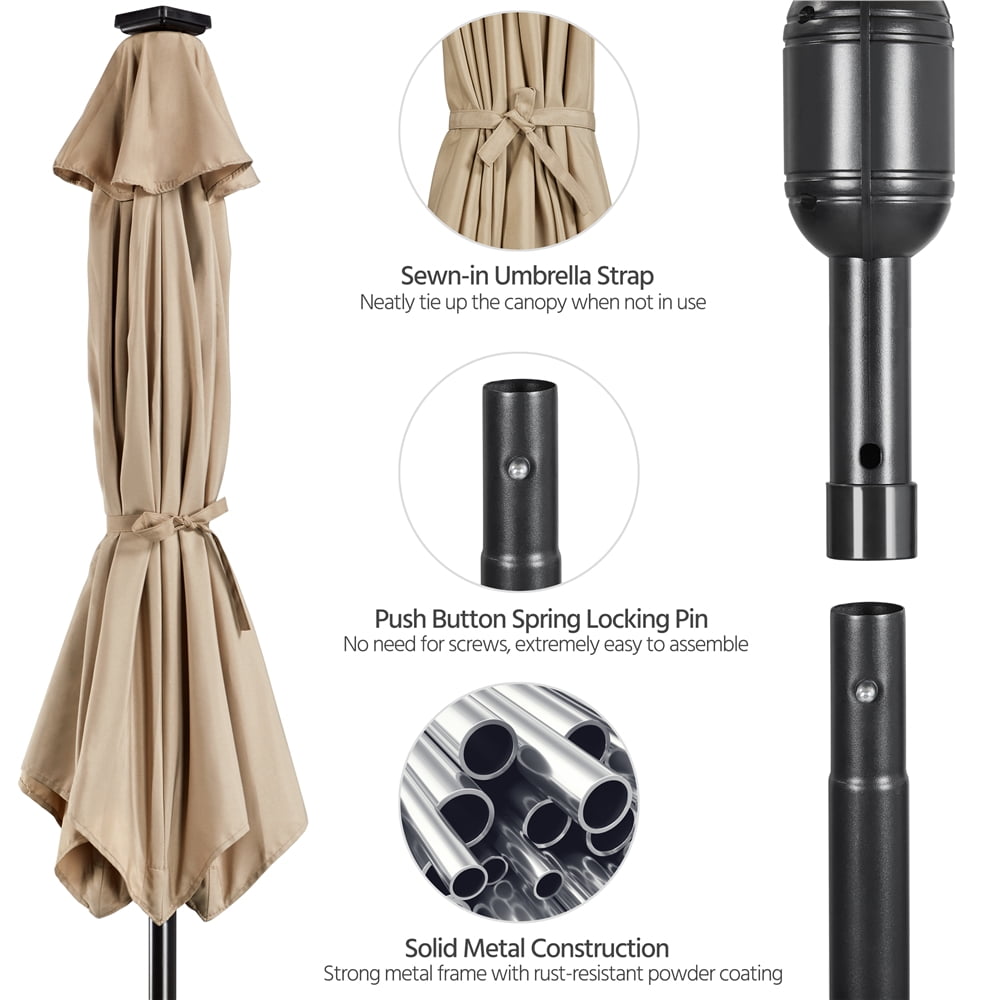 Alden Design 7.5ft Standard Patio Umbrella with LED Lights, Tan