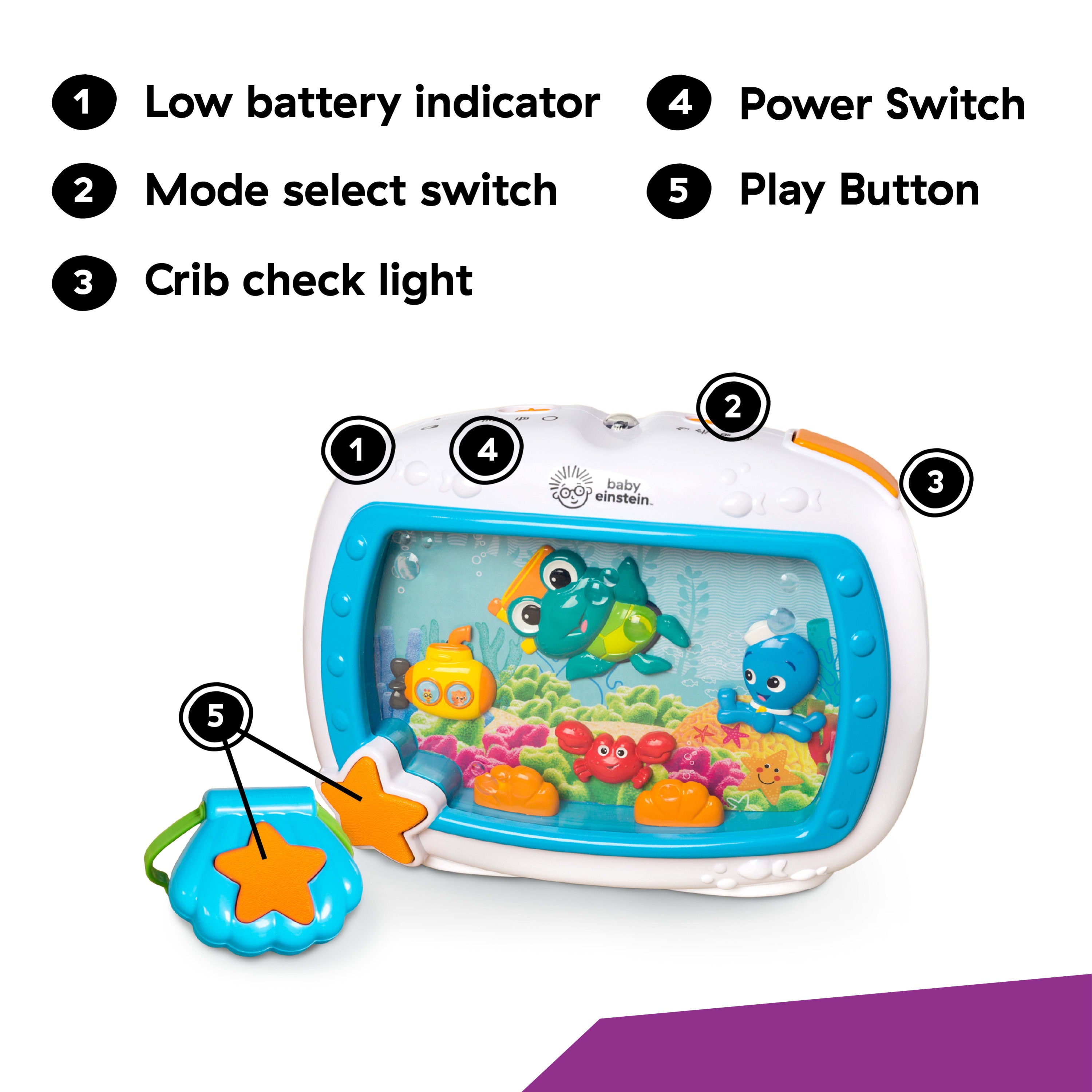 Baby Einstein Sea Dreams Soother Baby Sleep Sound Machine with Remote, Multicolor