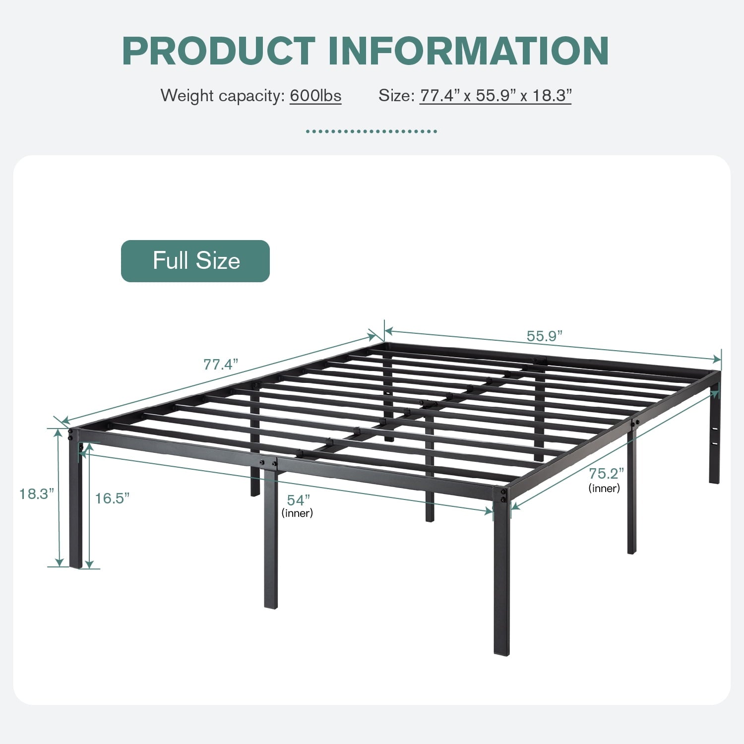 Amolife Heavy Duty Full Size Metal Platform Bed Frame with 16.5'' Large Under Bed Storage Space