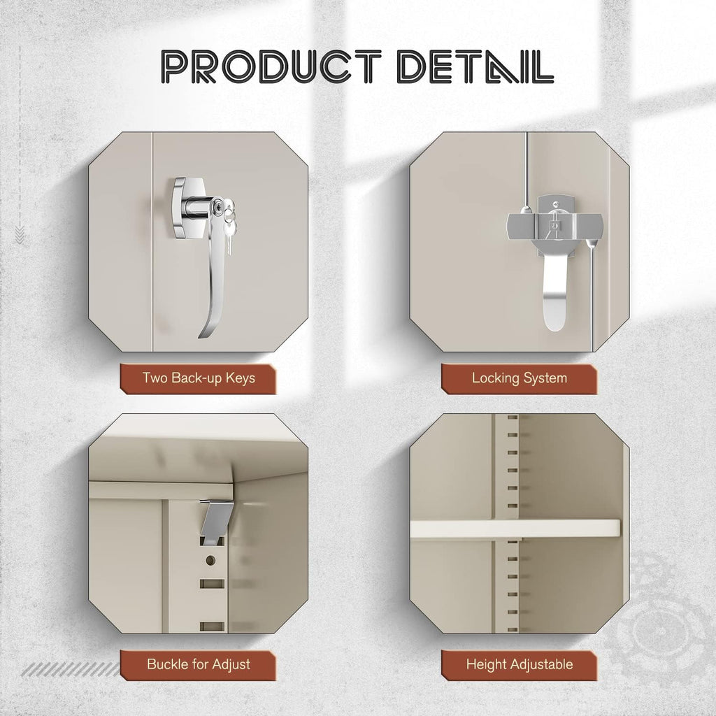 71" Metal Garage Storage Cabinet with Locking Doors and Adjustable Shelves for Home, Office(Black)