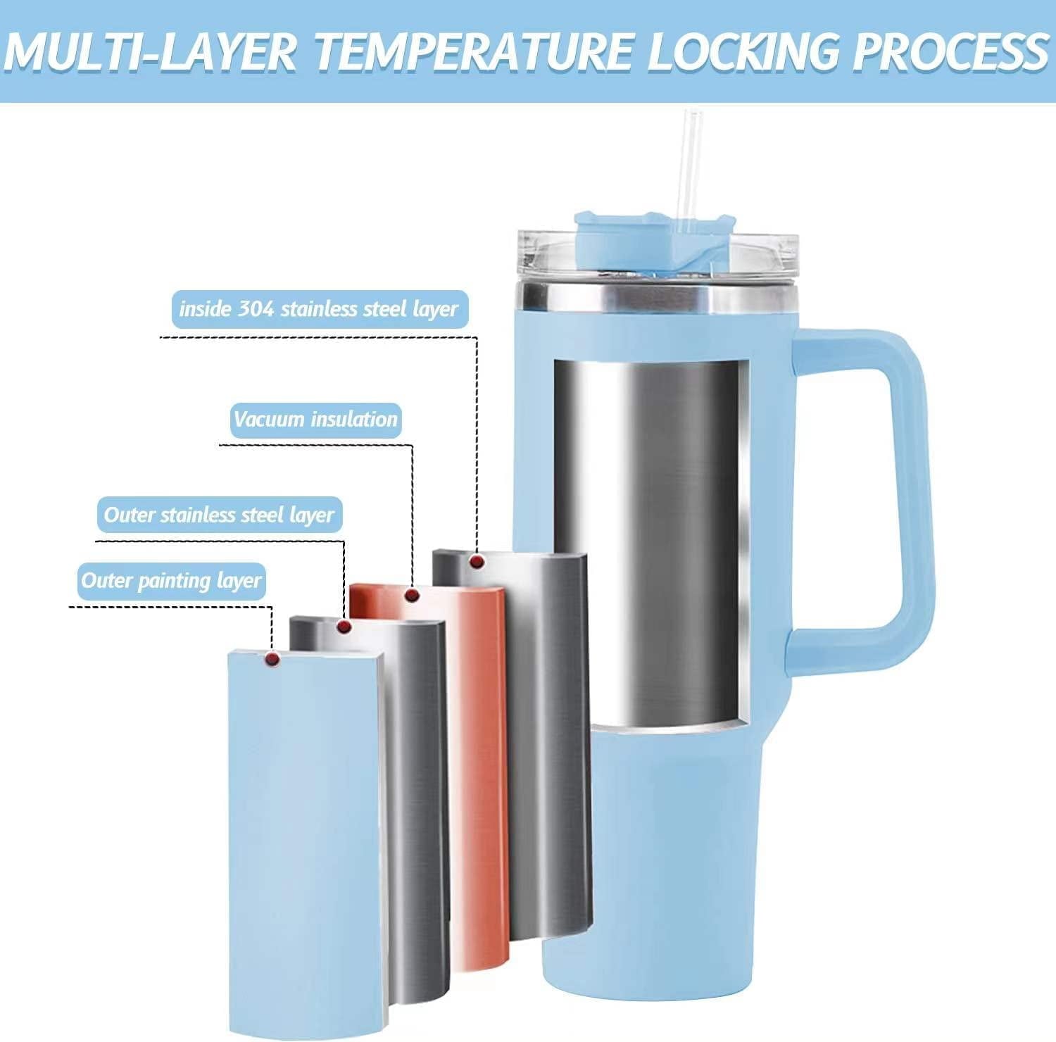 40 oz Tumbler with Handle Stainless Steel Insulated Travel Coffee Mug Double Wall Vacuum Straw for Ice Drinks & Hot