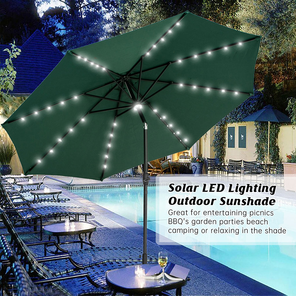 Autlaycil 10 ft Solar Patio Umbrellas with 40 LED lights for Market Outdoor Pool, Steel Tilt Crank, Navy Blue